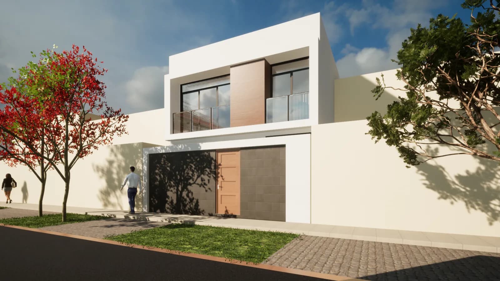 Render de vivienda unifamiliar moderna de dos niveles