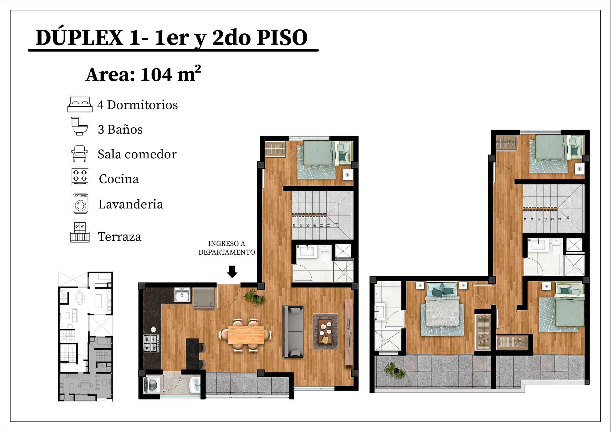 Plano de distribución (DÚPLEX 1) del Multifamiliar Santa Anita