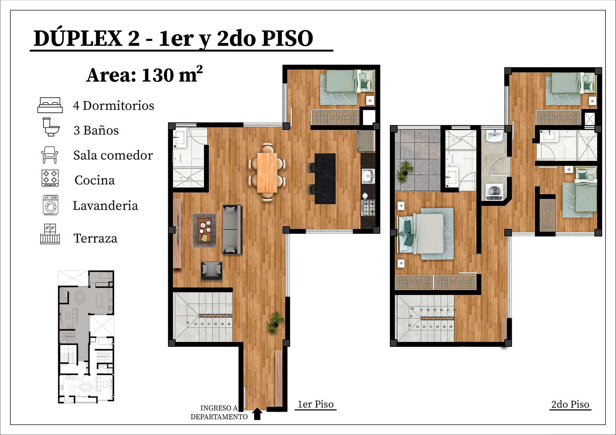Plano de distribución (DÚPLEX 2) del Multifamiliar Santa Anita